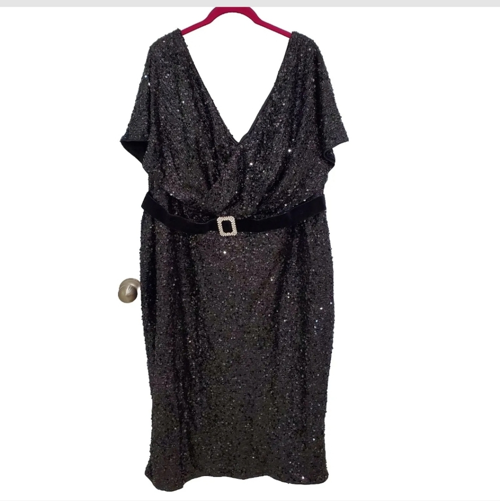 Giffniseti Womens Size 4X Black Sequin Short Sleeve Flormal Party Dress